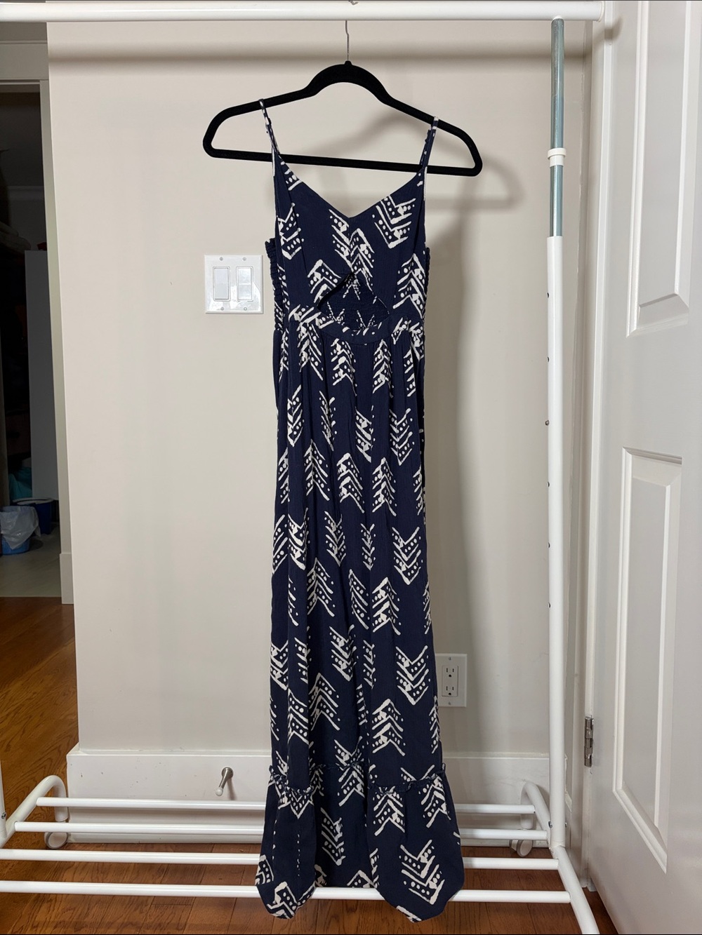 American Eagle/ Aerie Navy Blue Printed Maxi Dress with Spaghetti Straps- Small